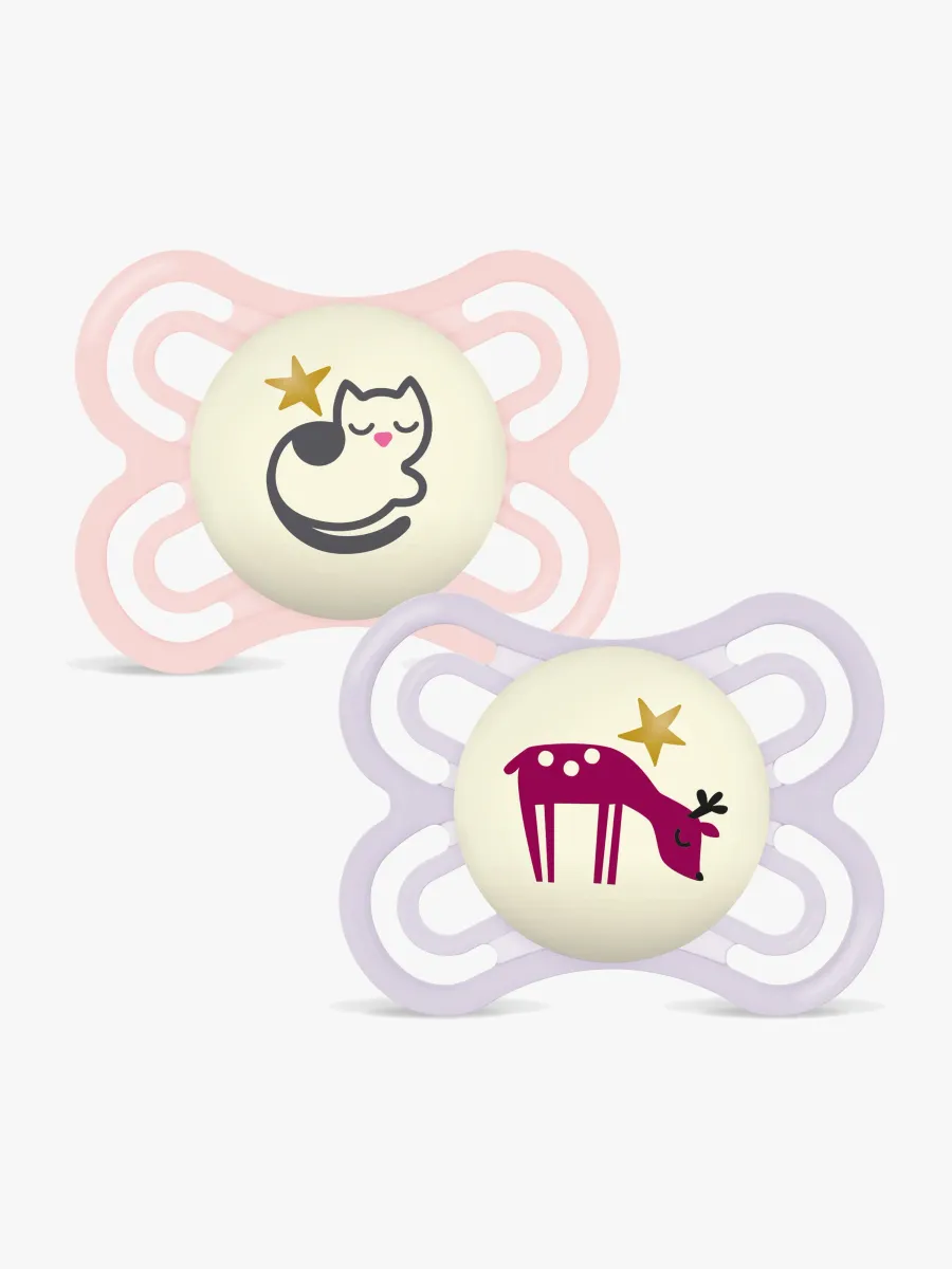 MAM Perfect Night Napp Silikon 2-Pack 0-6m, Rosa