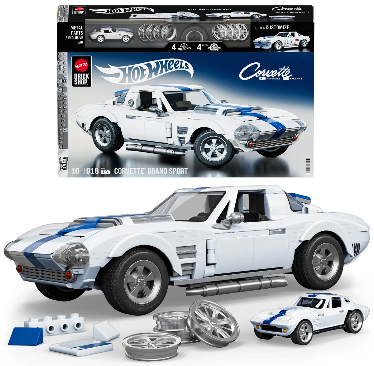 Mattel Brick Shop Hot Wheels Elite Series Brick Shop Hot Wheels Byggset Corvette Grand Sport 918 Delar