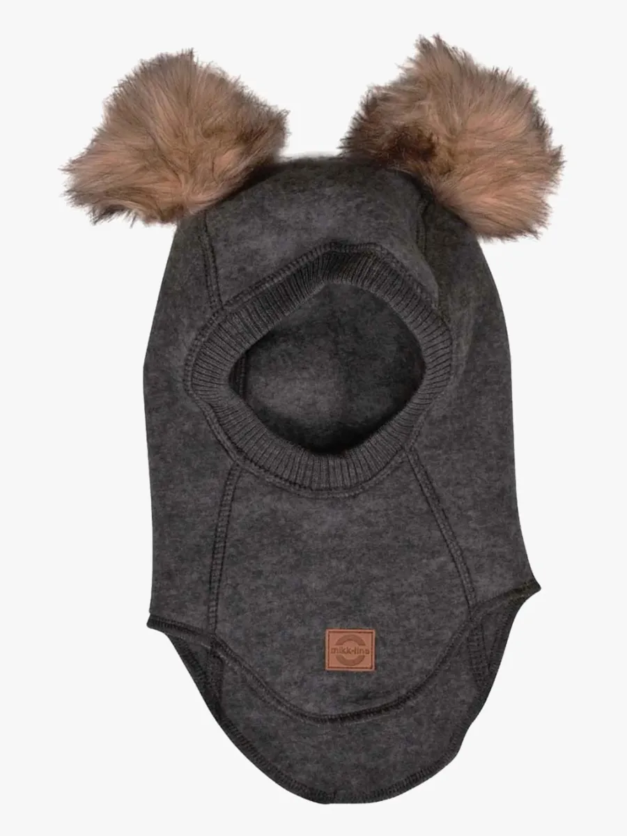 Mikk-Line Balaklava Merinoull med Pompoms, Anthracite Melange, 62-68
