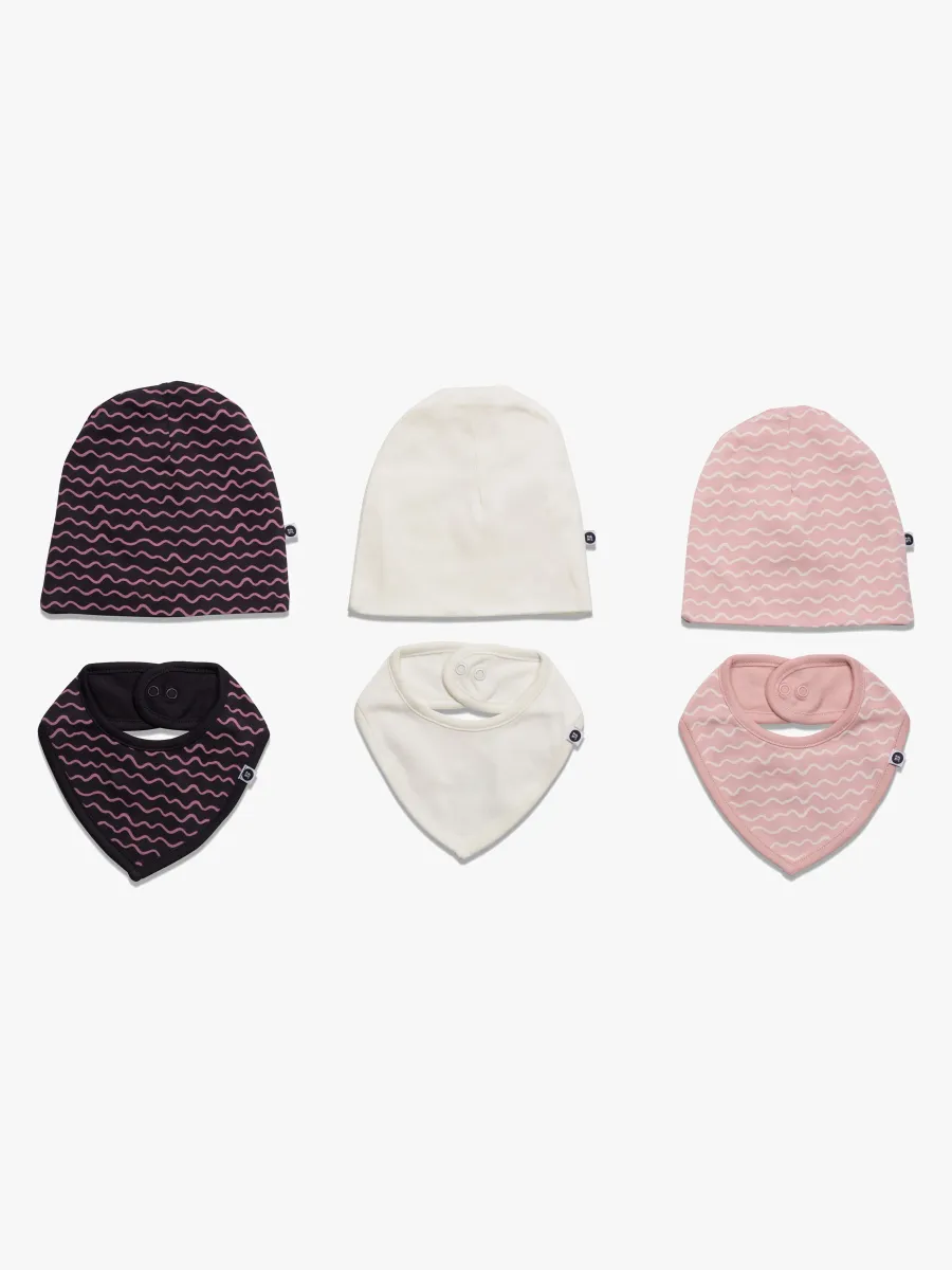 MiniMys Mössa &  Bib 6-Pack Yarn, Silver Pink 68-74