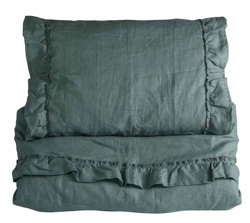 NG Baby påslakanset MOOD volang, petrol green spjälsäng