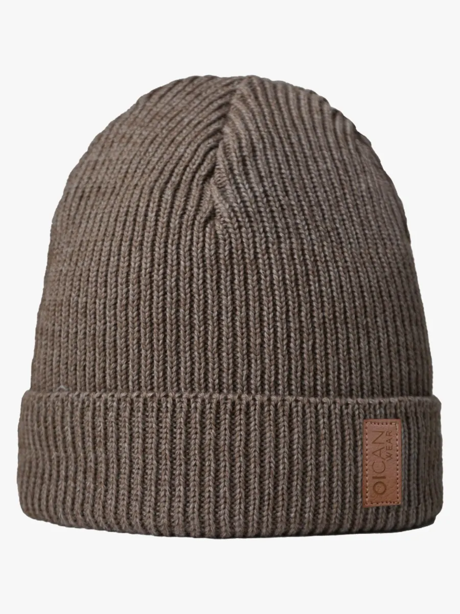 OICAN Wear  Stickad Mössa med Huvudskydd Merinomix, Brown/Beige, L