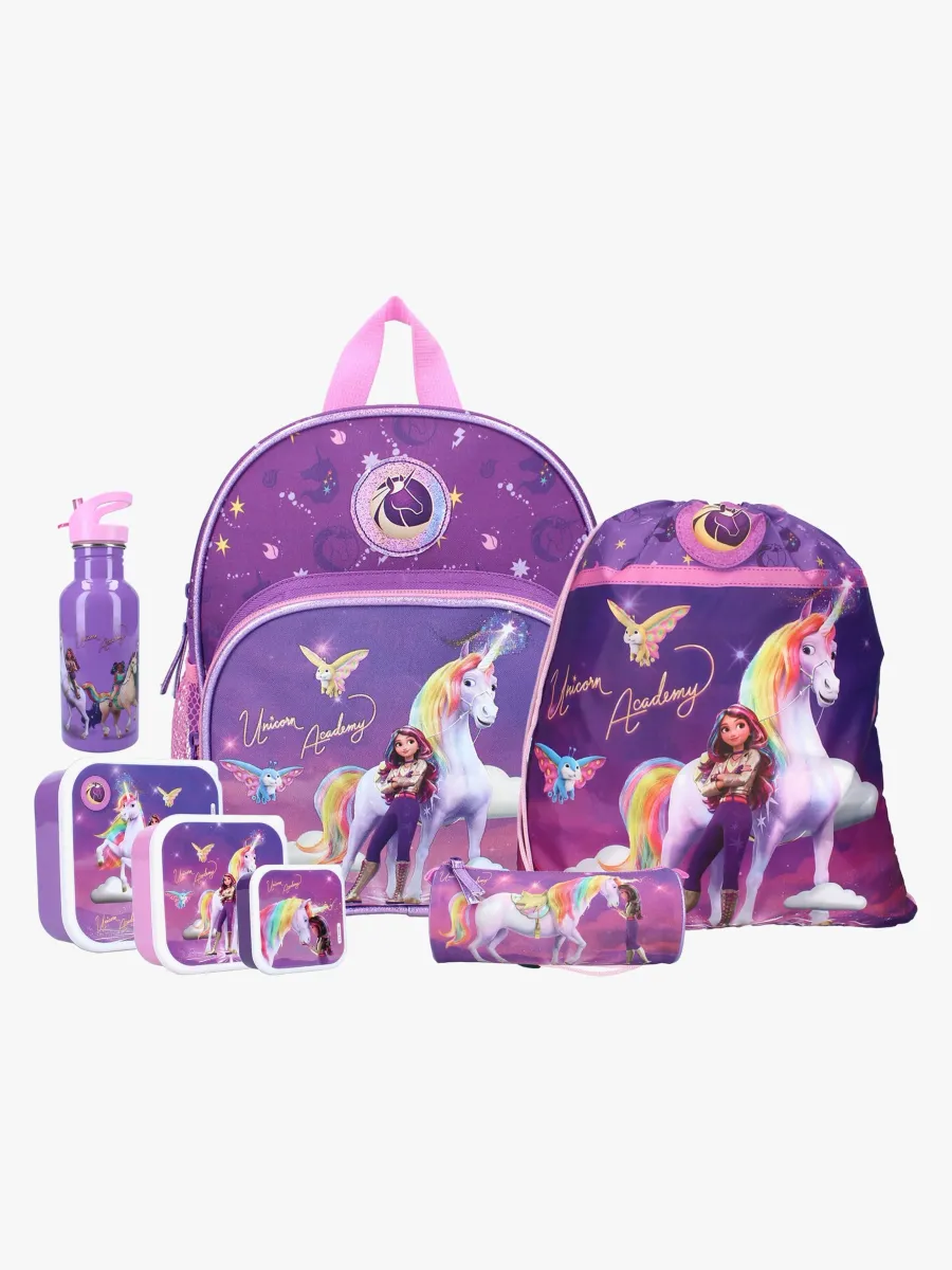 Unicorn Academy Ryggsäck, Gympapåse, Pennfodral, Flaska &  Snackbox, It's Fate