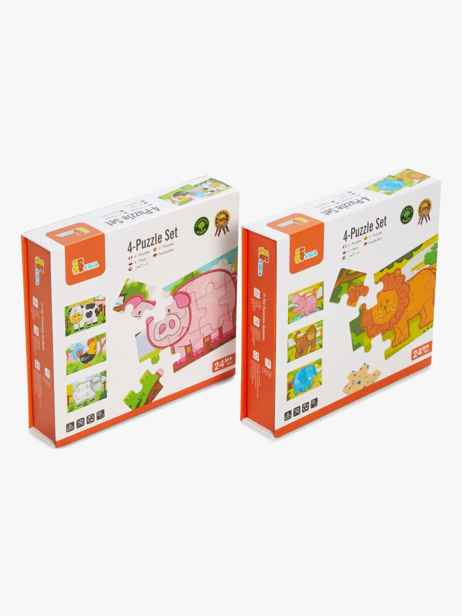 VIGA Träpussel Med Djur Set 2-pack, 8x12 bitar