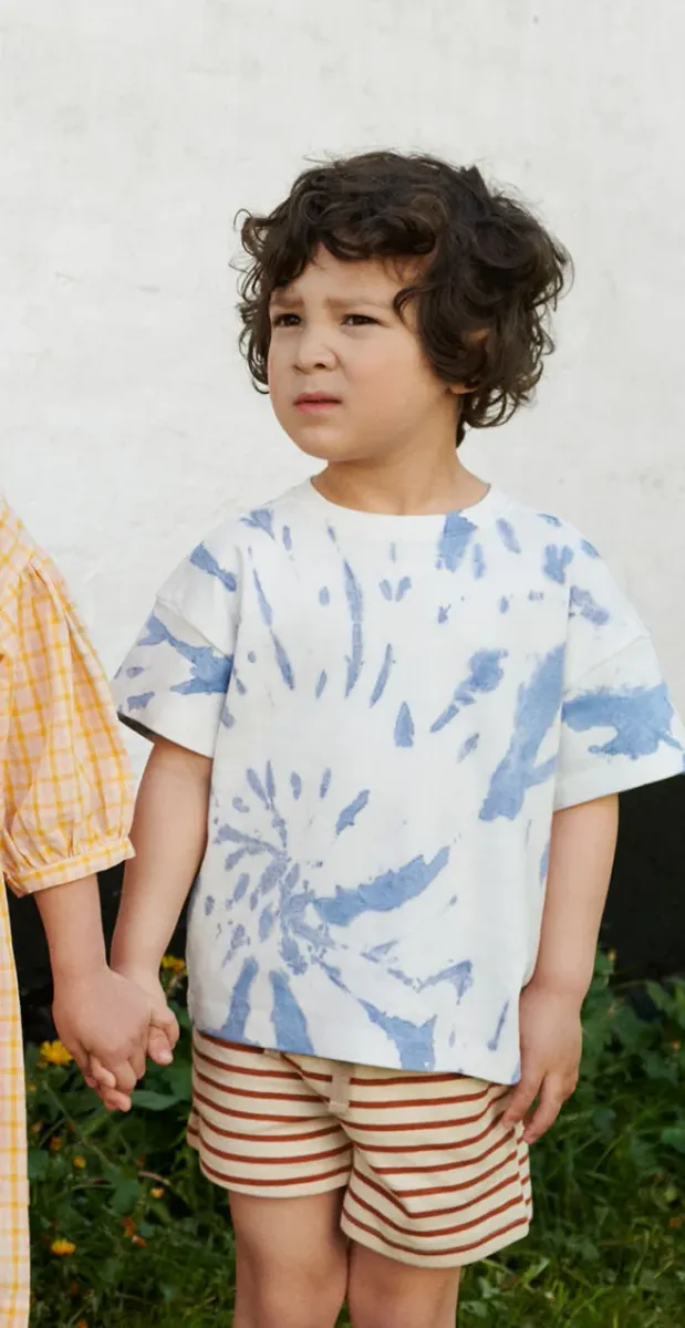 Wheat Tommy T-shirt, Blue Tie Dye, 116