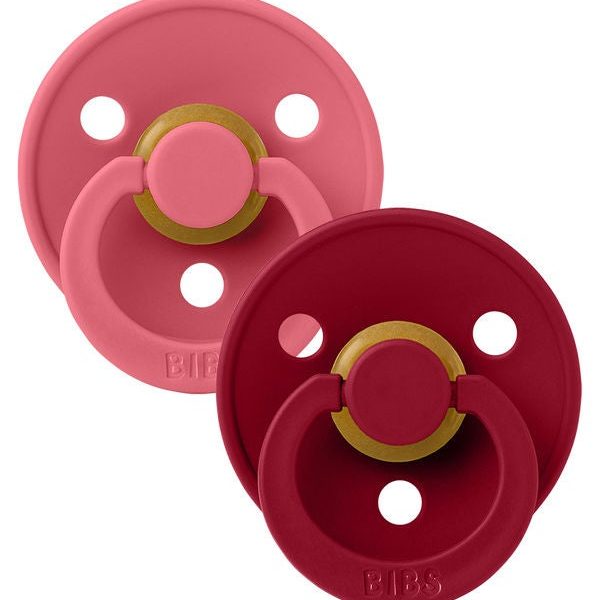 BIBS Colour Napp 2-pack Latex Stl 1 Rund|Coral/Ruby