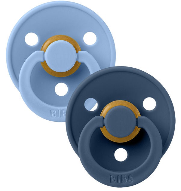 BIBS Colour Napp 2-pack Latex Stl 1 Rund|Sky Blue/Steel Blue