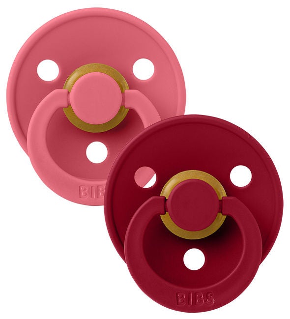 BIBS Colour Napp 2-pack Latex Stl 2 Rund|Coral/Ruby