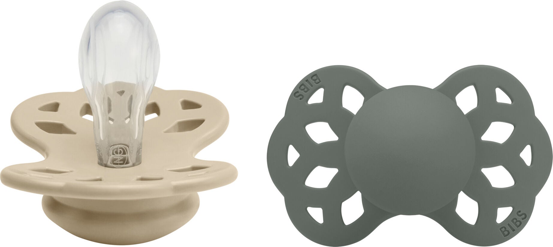 BIBS Infinity Nappar 2-Pack Silikon Stl 1 Symmetrisk|Vanilla/Pine
