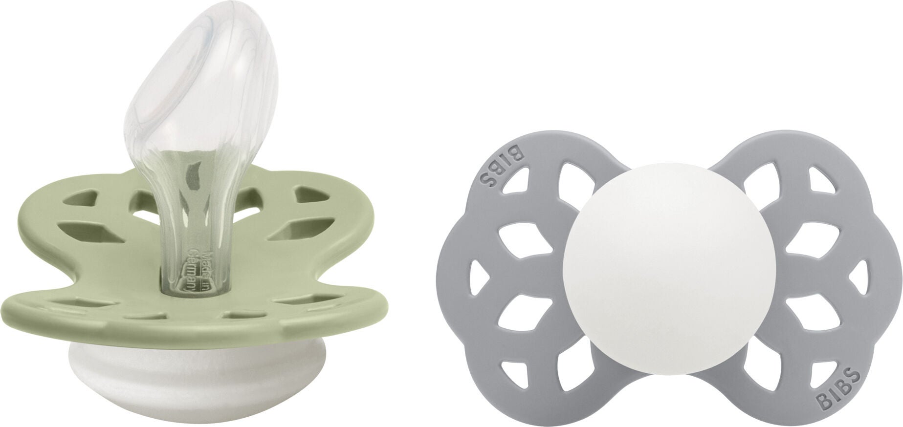 BIBS Infinity Nappar 2-Pack Silikon Stl 2 Anatomisk|Sage GLOW/Cloud GLOW