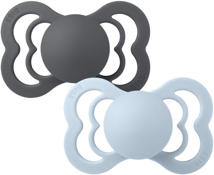 BIBS Supreme Napp 2-pack Latex Stl 2 Symmetrisk|Iron/Baby Blue