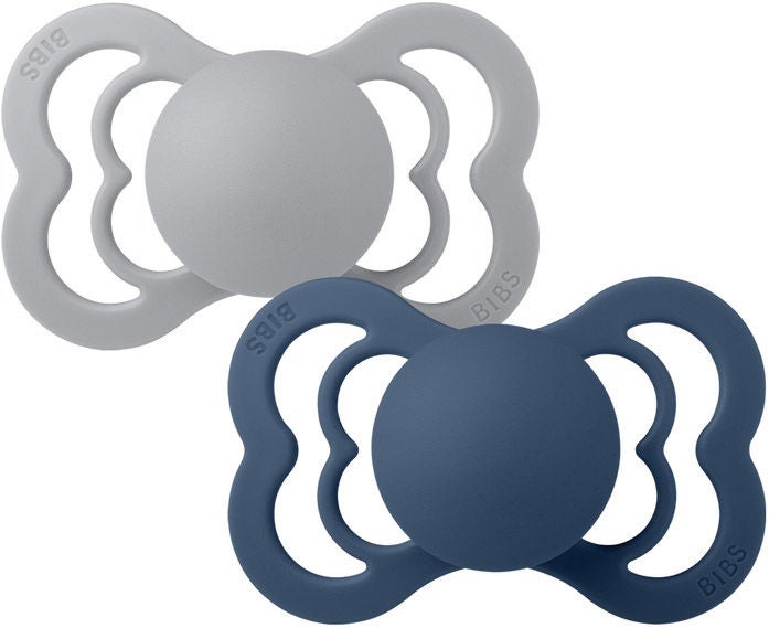 BIBS Supreme Napp 2-pack Silikon Stl 1 Symmetrisk|Cloud/Steel Blue