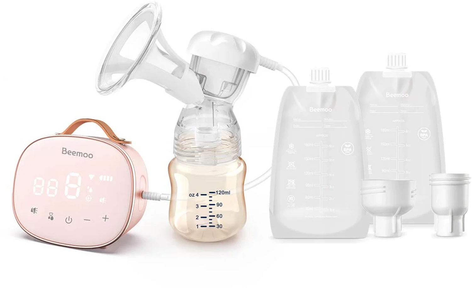 Beemoo CARE Single Elektrisk Bröstpump inkl. Bröstmjölkspåsar 180 ml 30-pack