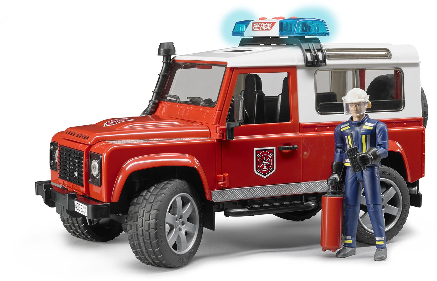 Bruder Land Rover Defender Brandbil Med Brandman 02596