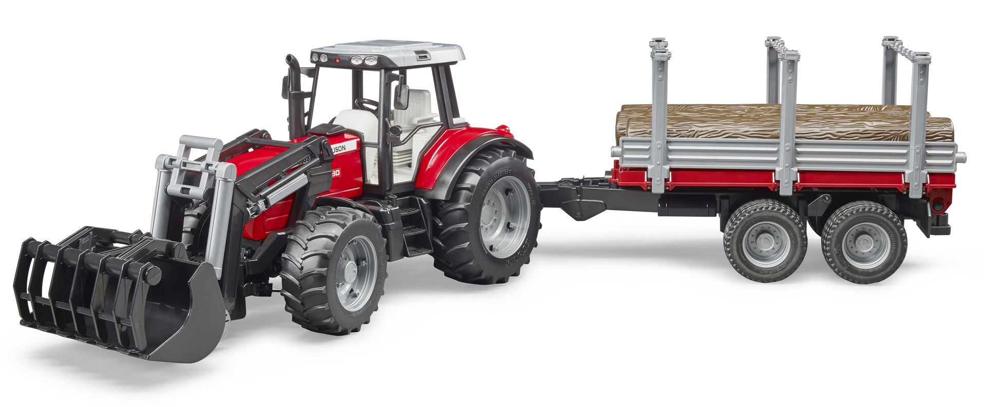 Bruder Massey Ferguson 7480 Traktor Med frontlastare Och Timmertrailer|
