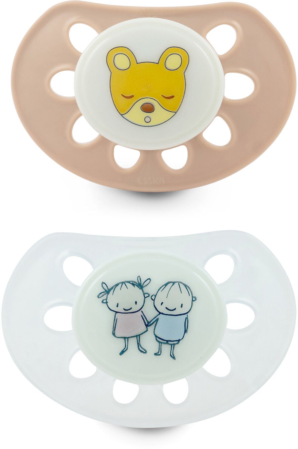 Esska Classic Glow Teddy/Barn Silikon Napp 2-pack 4-36 m