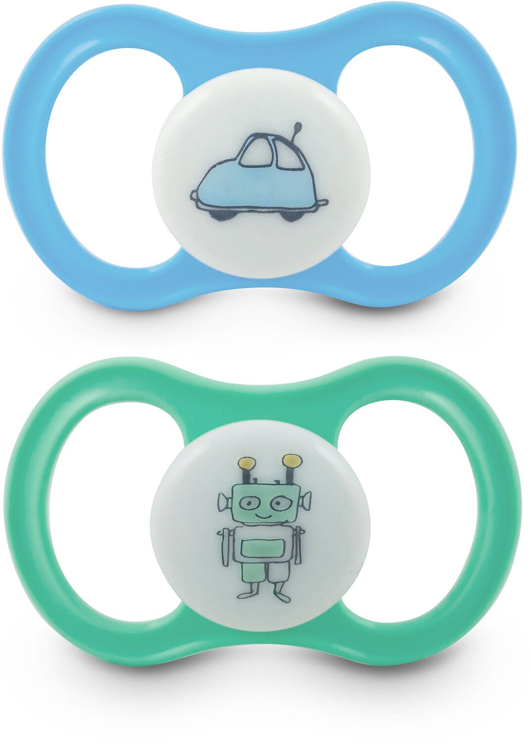 Esska Classic Happy Glow Bil/Robot Silikon Napp 2-pack 4-36 m