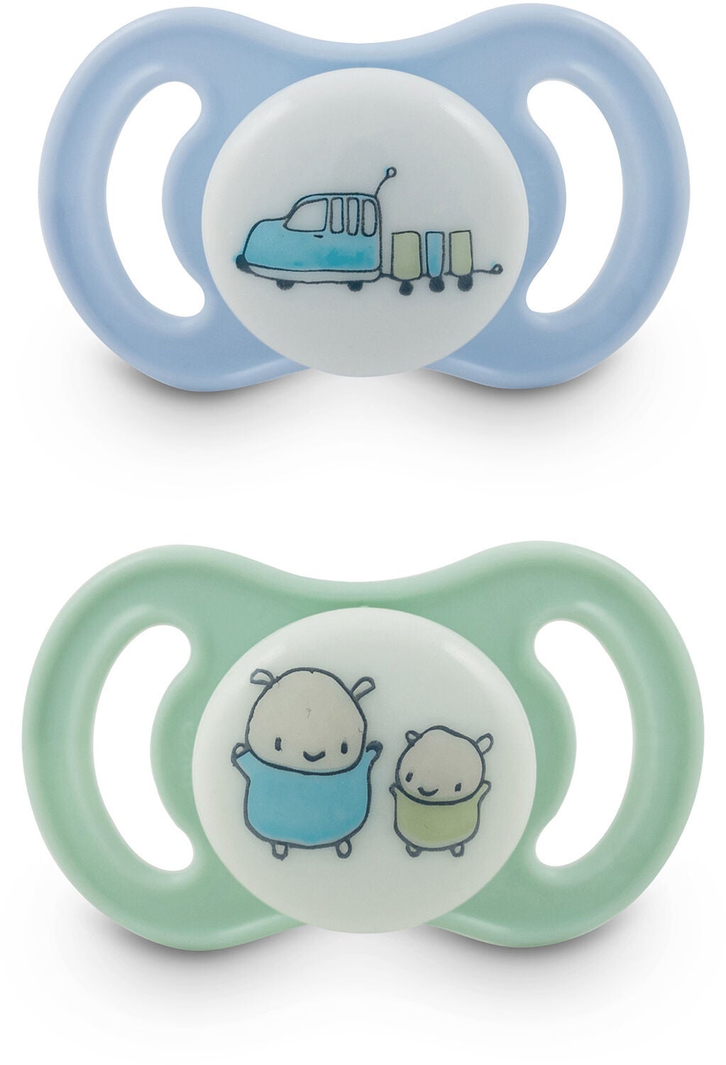 Esska Happy Mini Glow Bil/Bollis Silikon Napp 2-pack 0-6 m