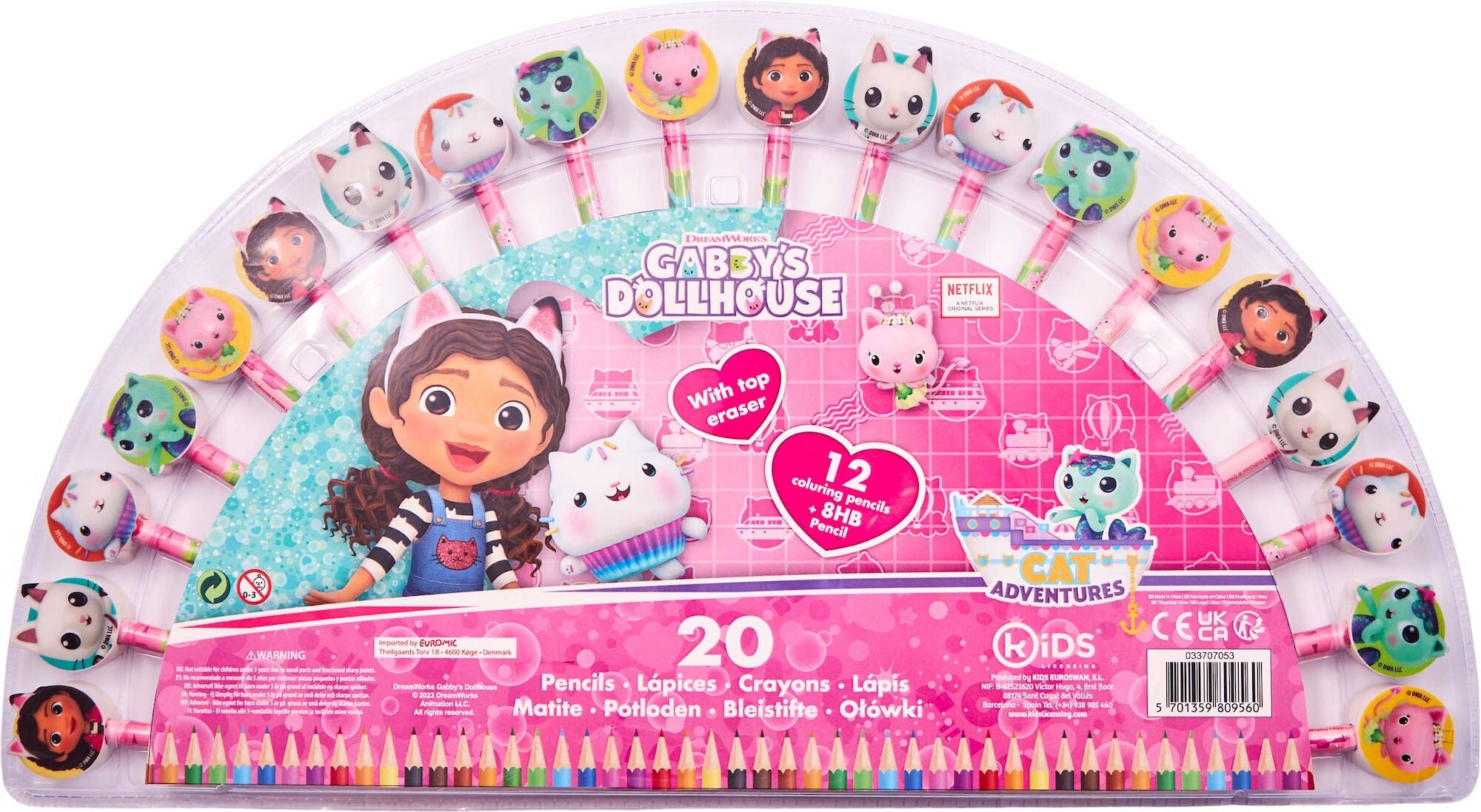 Gabby's Dollhouse Pennset med Suddgummi 20-Pack