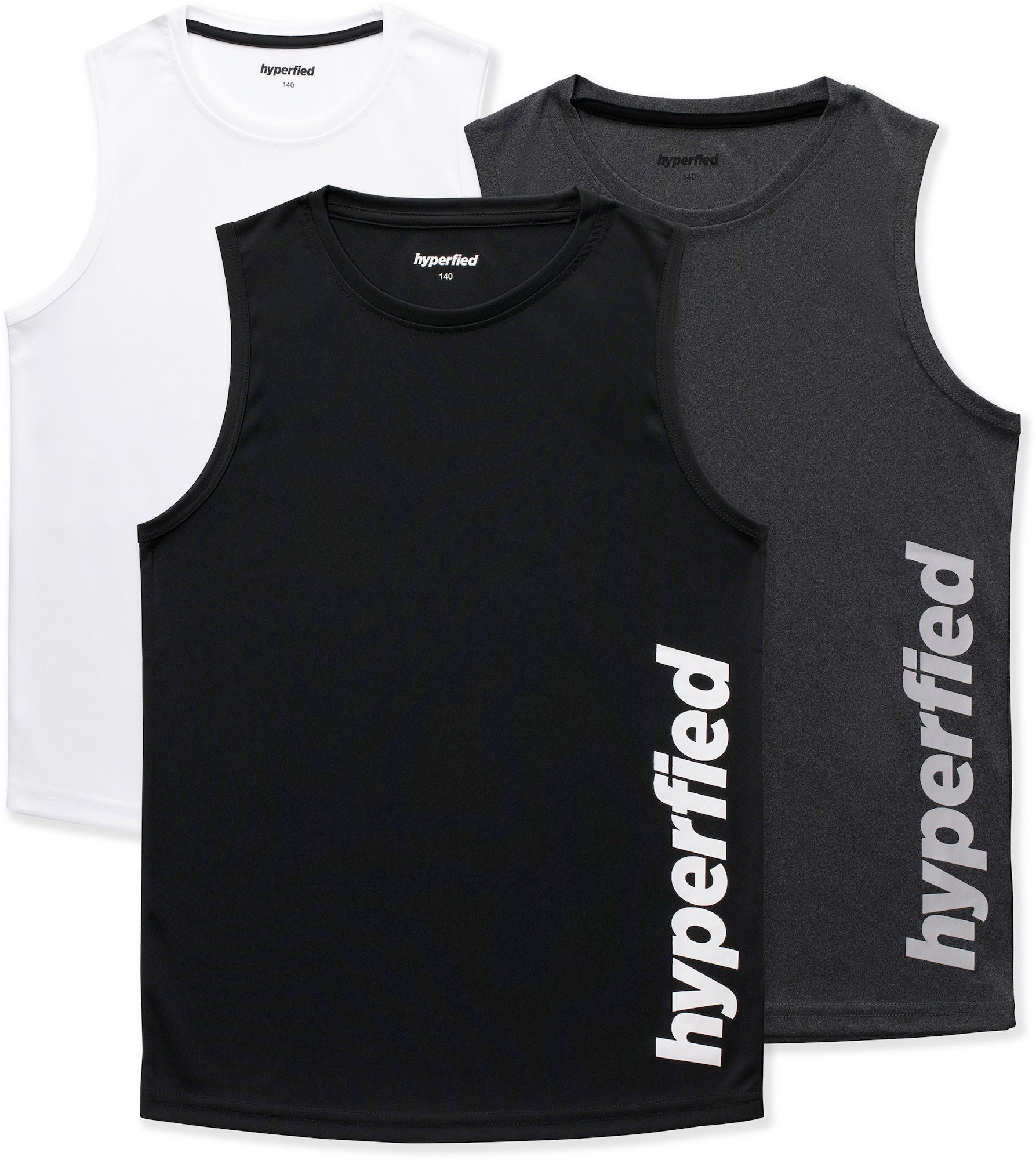 Hyperfied Bounce Tank Top 3-pack|Black/Grey Melange/White 140