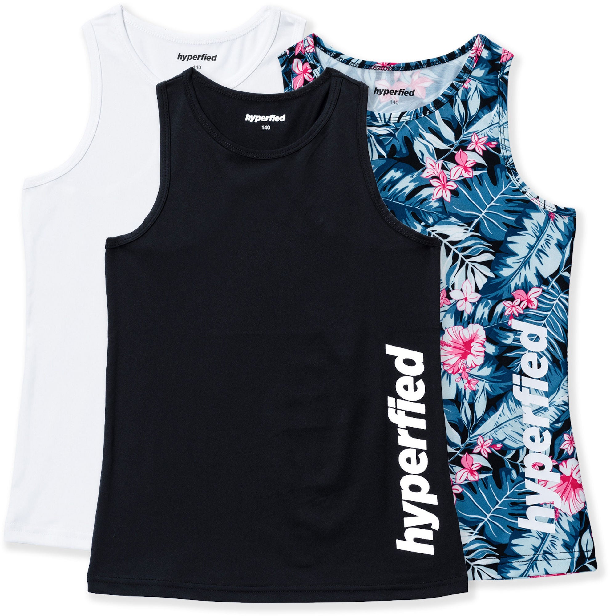 Hyperfied Split Tank Top 3-pack|Black/White/Tropical Flower 160