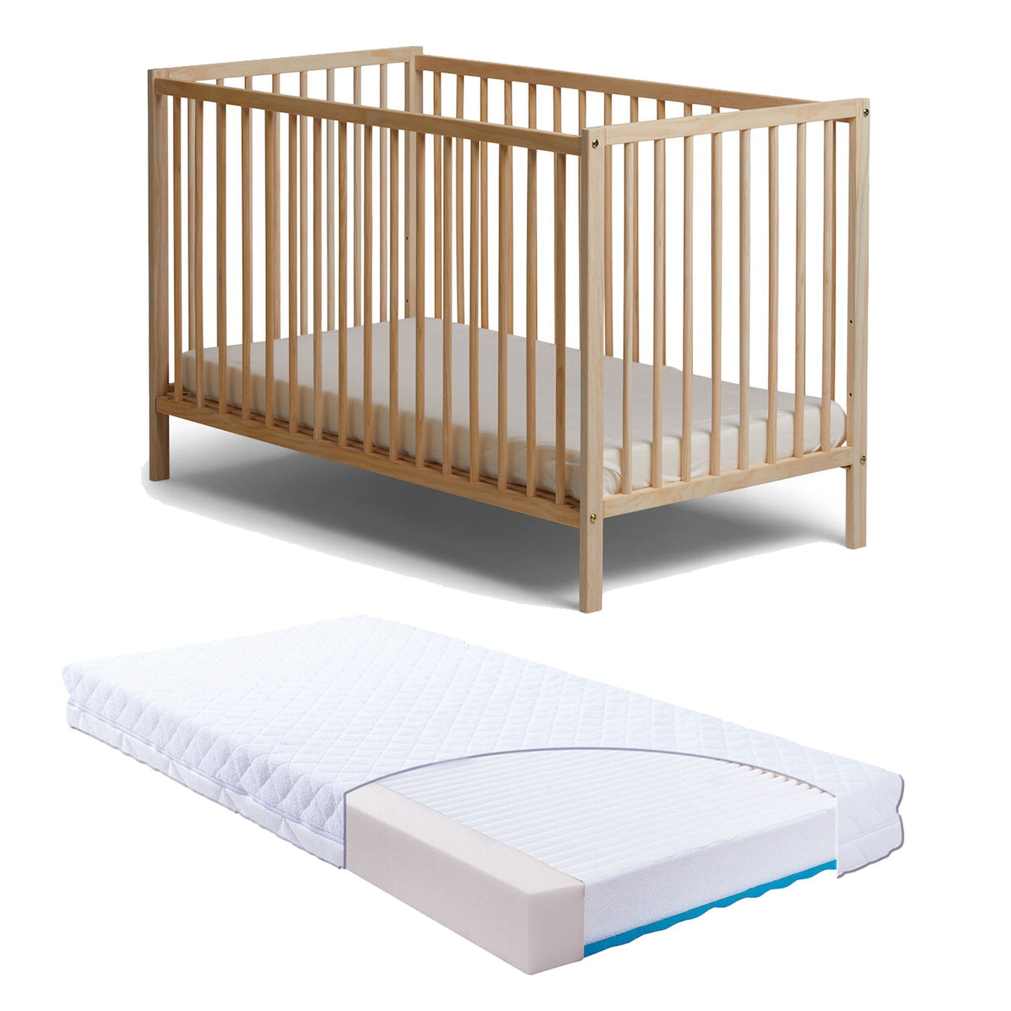 JLY Classic Spjälsäng med BabyMatex Madrass Carpathia 60x120