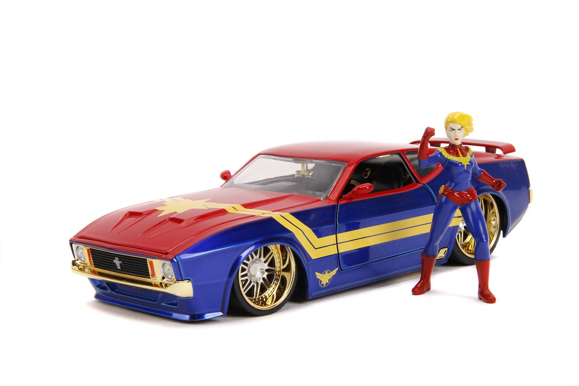 Jada Toys Marvel Bil med Figur Captain Marvel &  1973 Ford Mustang Mach 1:24|