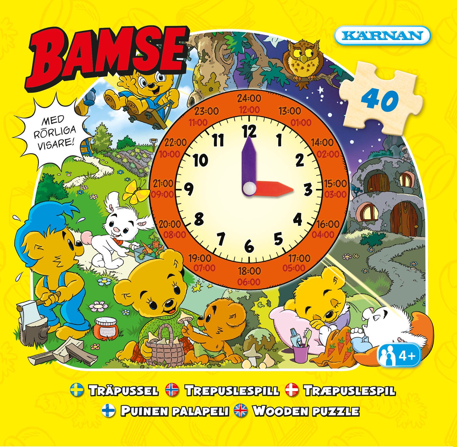 Kärnan Bamse Klockan Askpussel I Trä 40 Bitar|