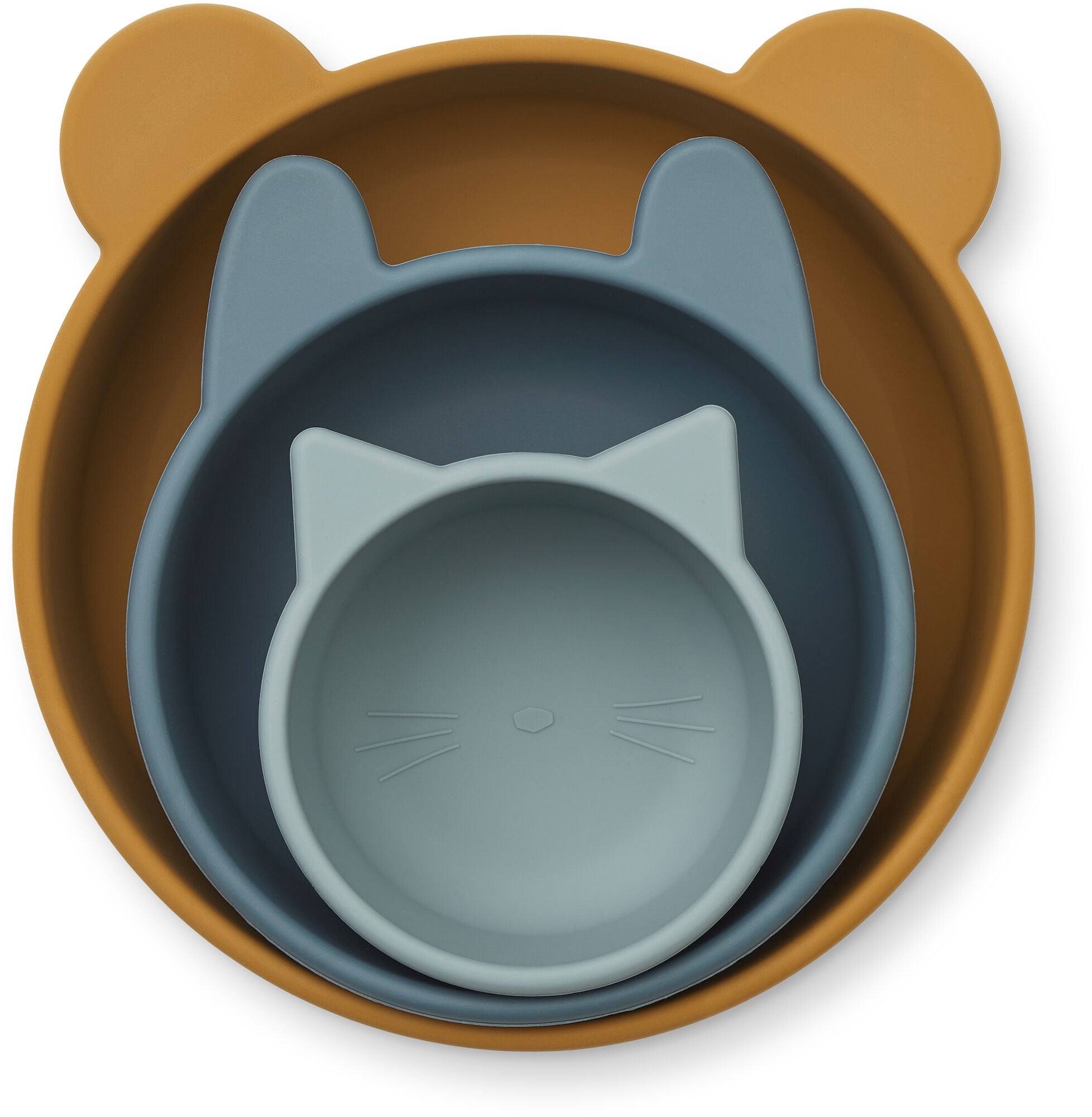 LIEWOOD Eddie Skålar Silikon 3-Pack|Golden Caramel/Blue Multi Mix