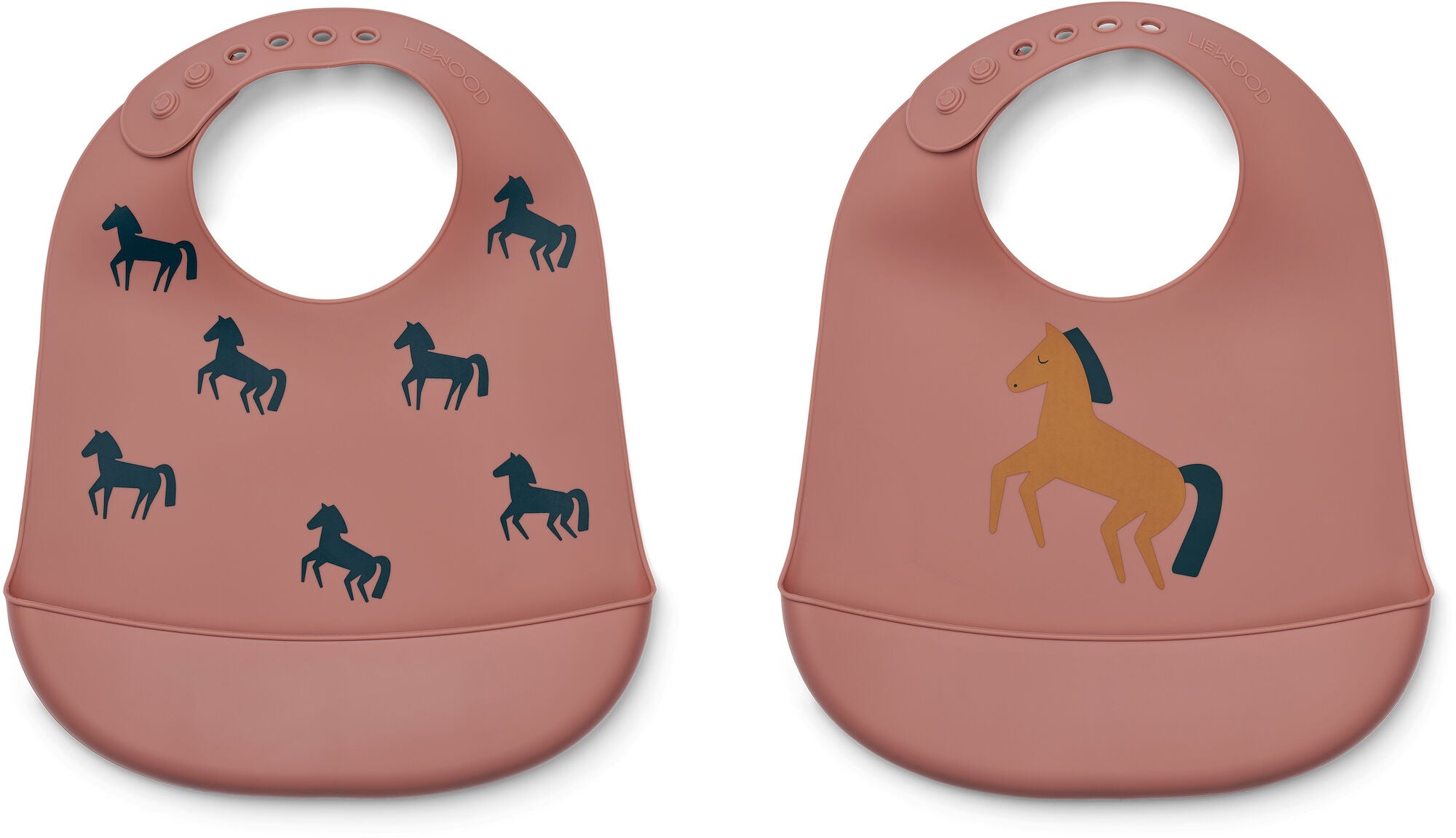 LIEWOOD Tilda  Mönstrad Haklapp Silikon 2-Pack|Horses/Dark Rosetta