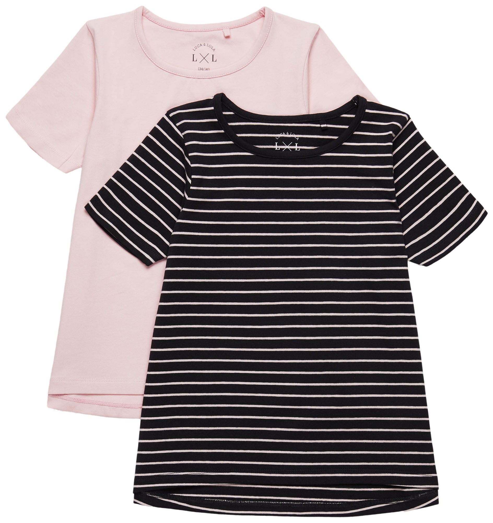 Luca &  Lola Malena Topp 2-pack|Black/Pink Stripes 110-116