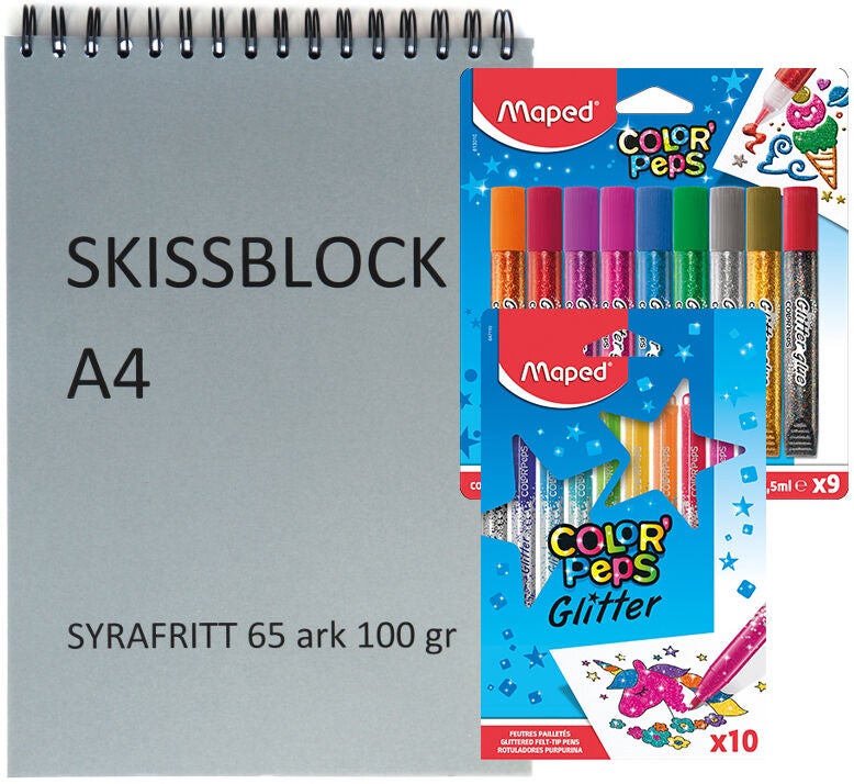 Maped Color'Peps Målarset med Glitterpennor &  Glitterlim A4