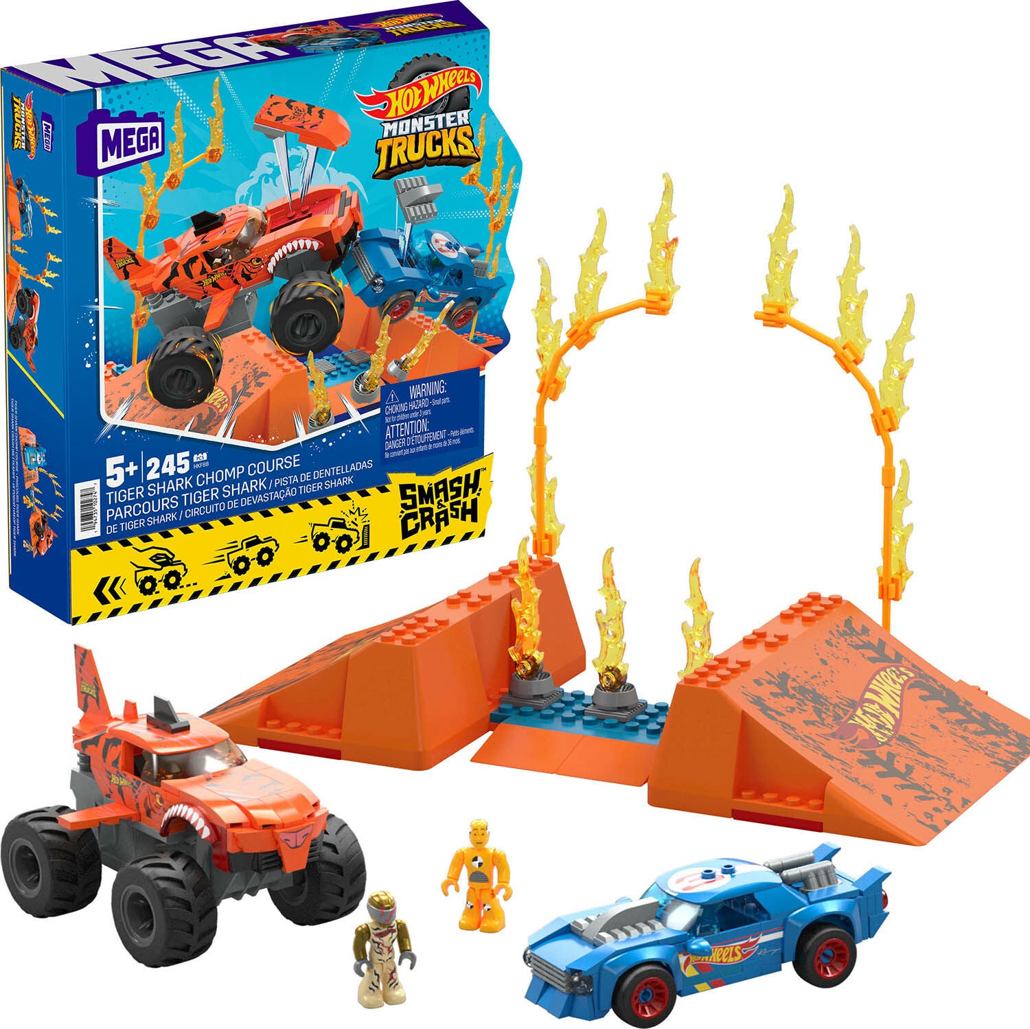 Mega Hot Wheels Bilset Smash N Crash Tiger Shark Chomp Course|