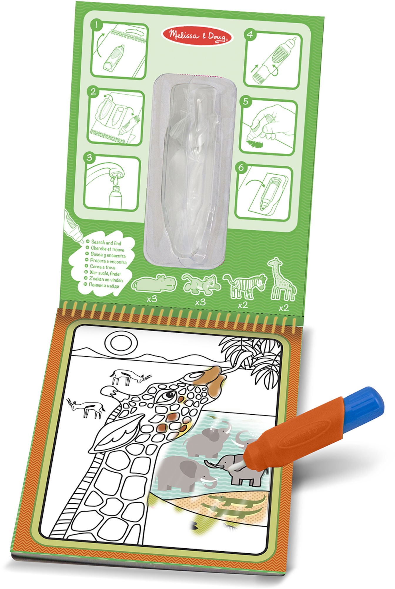Melissa &  Doug Water Reveal Målarbok Safari|