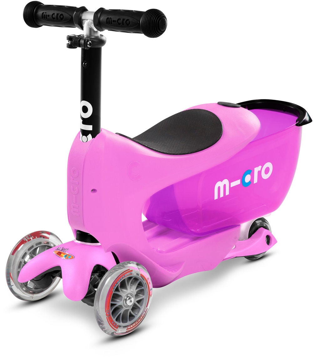 Micro Sparkcykel Med Förvaring Och Tryckstång Mini2go Deluxe Plus|Rosa