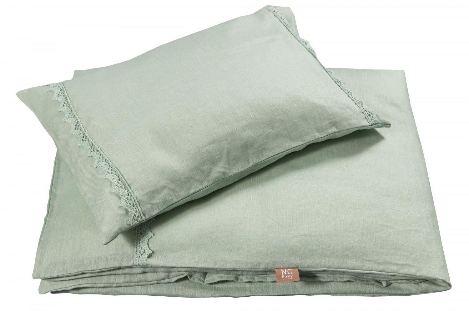 NG Baby Påslakanset 100x130 Spets|Sage Green