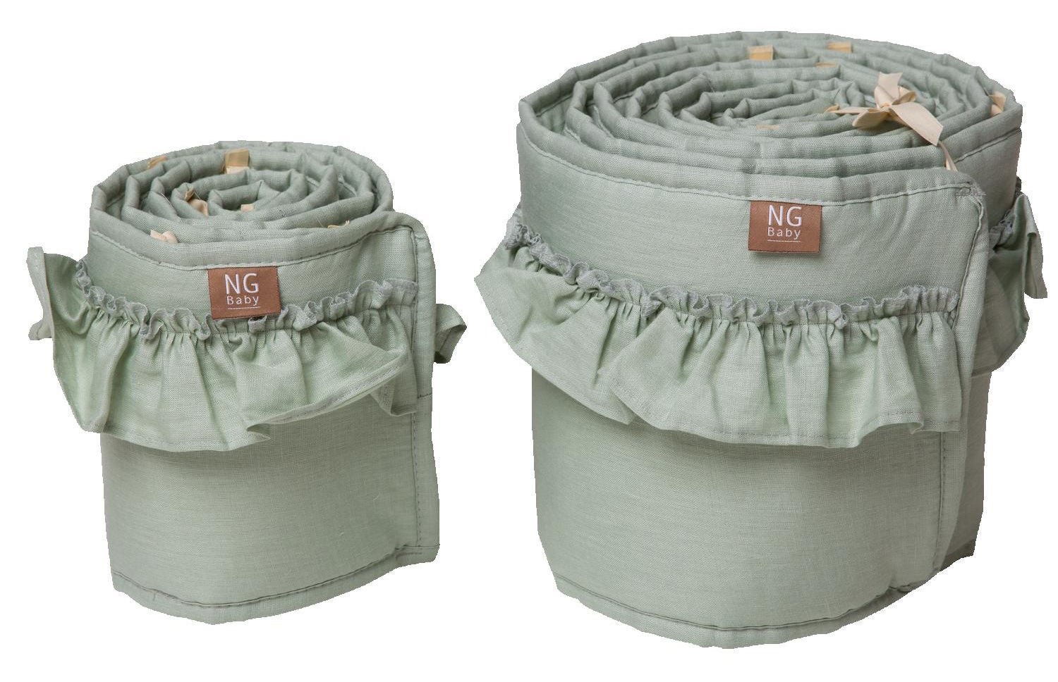 NG Baby Spjälskydd Bedside Crib Volang|Sage Green