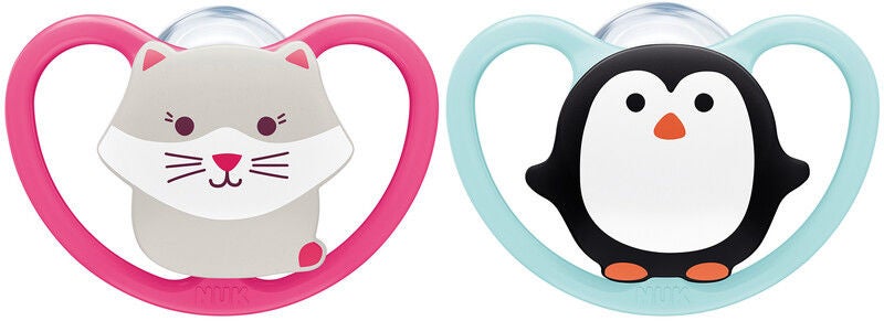 NUK Space 18-36 Månader Napp 2-pack|Katt/Pingvin