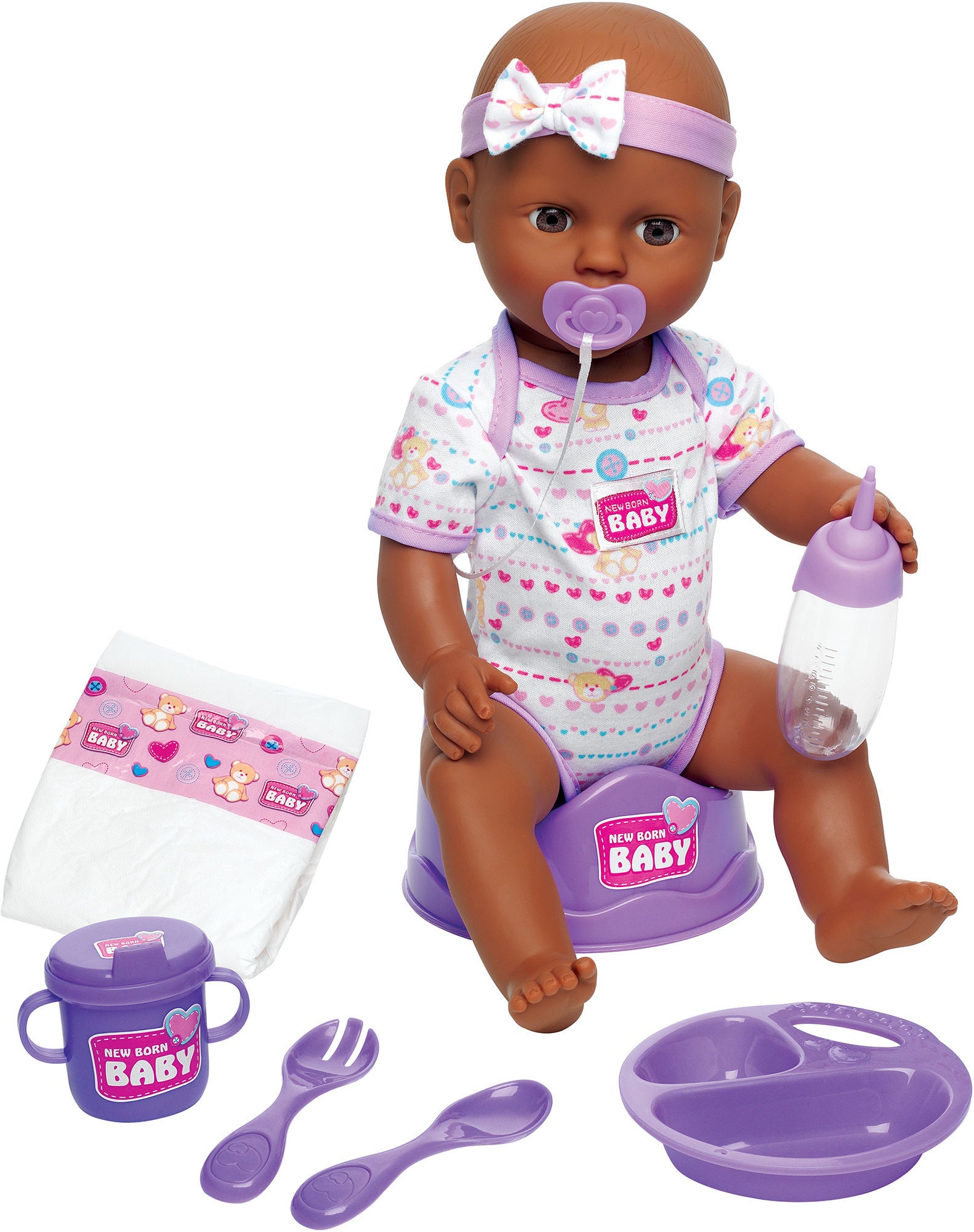 New Born Baby Docka Flicka Med Tillbehör|Lila
