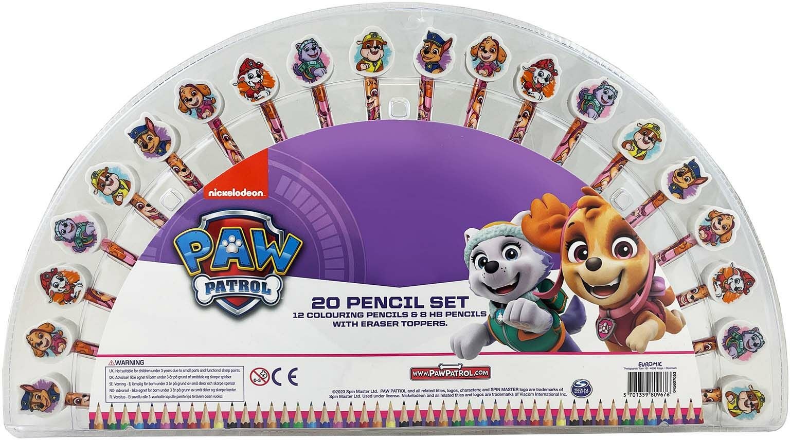 Paw Patrol Pennset med Suddgummi 20-Pack|