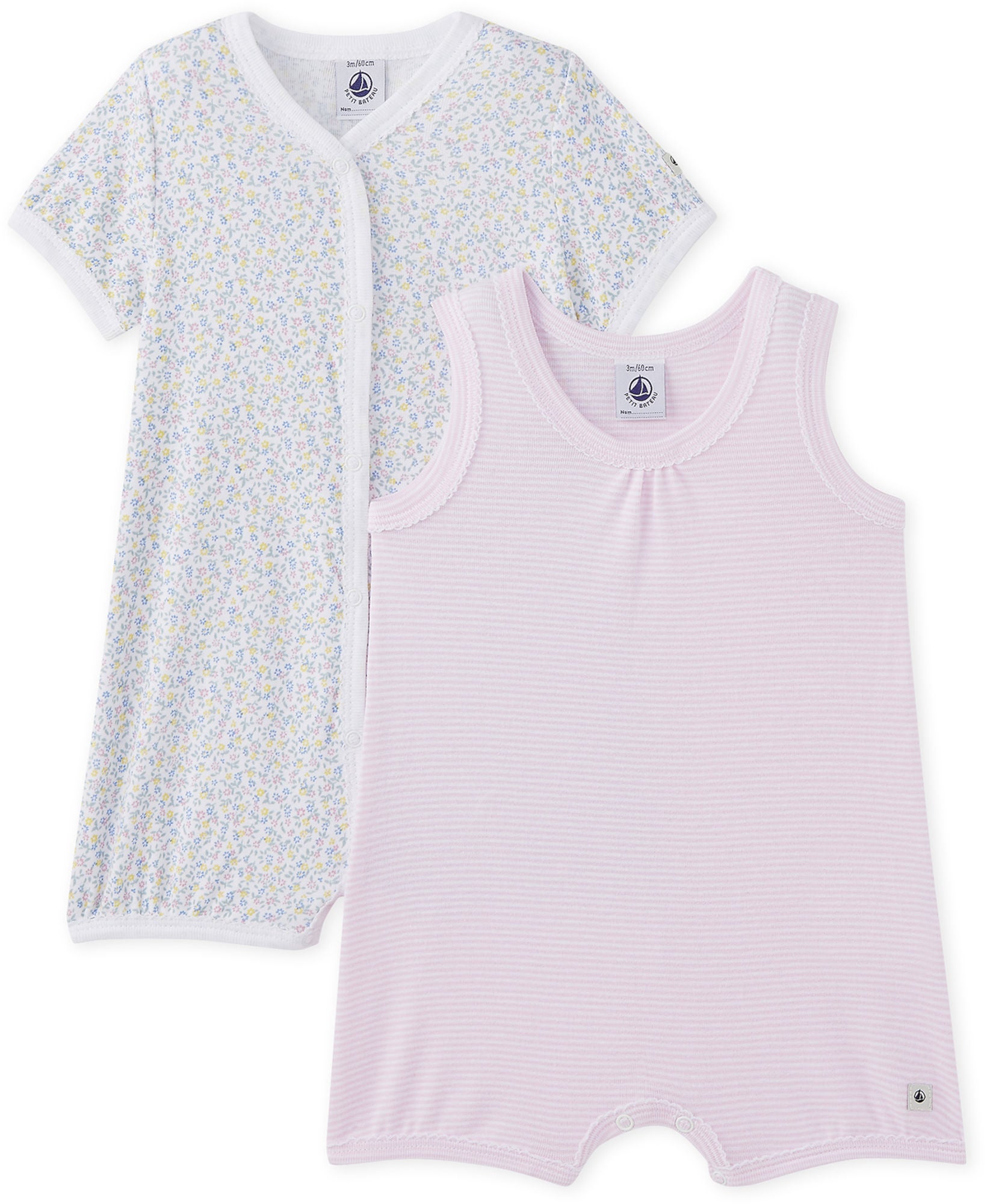 Petit Bateau Jumpsuit 2-pack|Grå/Rosa 1 månader