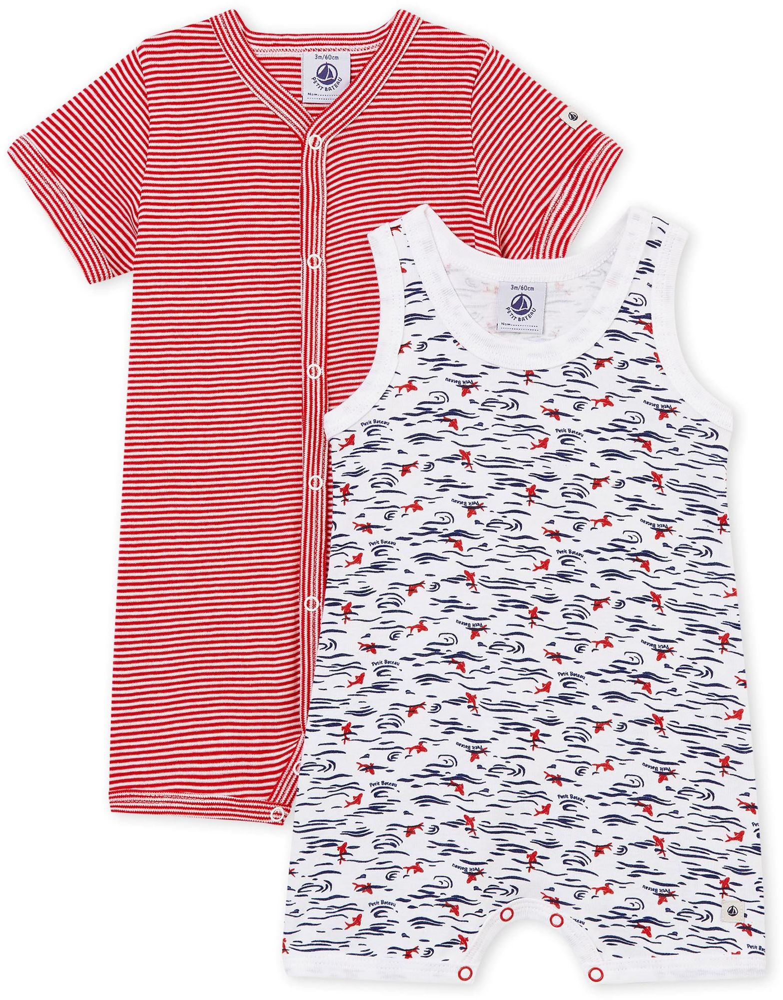 Petit Bateau Jumpsuit 2-pack|Röd/Vit 1 månader