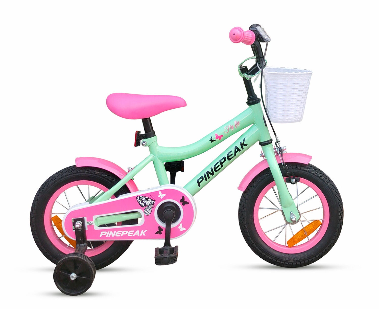 Pinepeak Barncykel Fjäril 12 Tum|Rosa/Grön