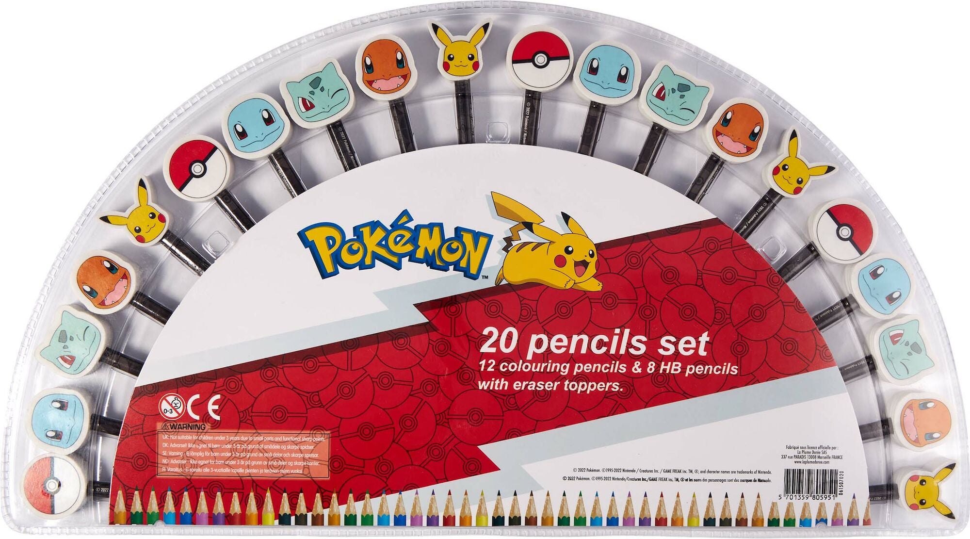 Pokémon Pennset med Suddgummi 20-pack