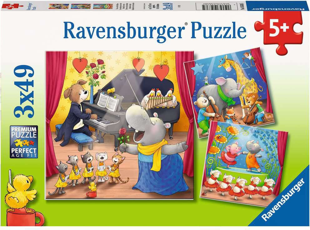 Ravensburger Pussel Animals On Stage 3x49 Bitar|
