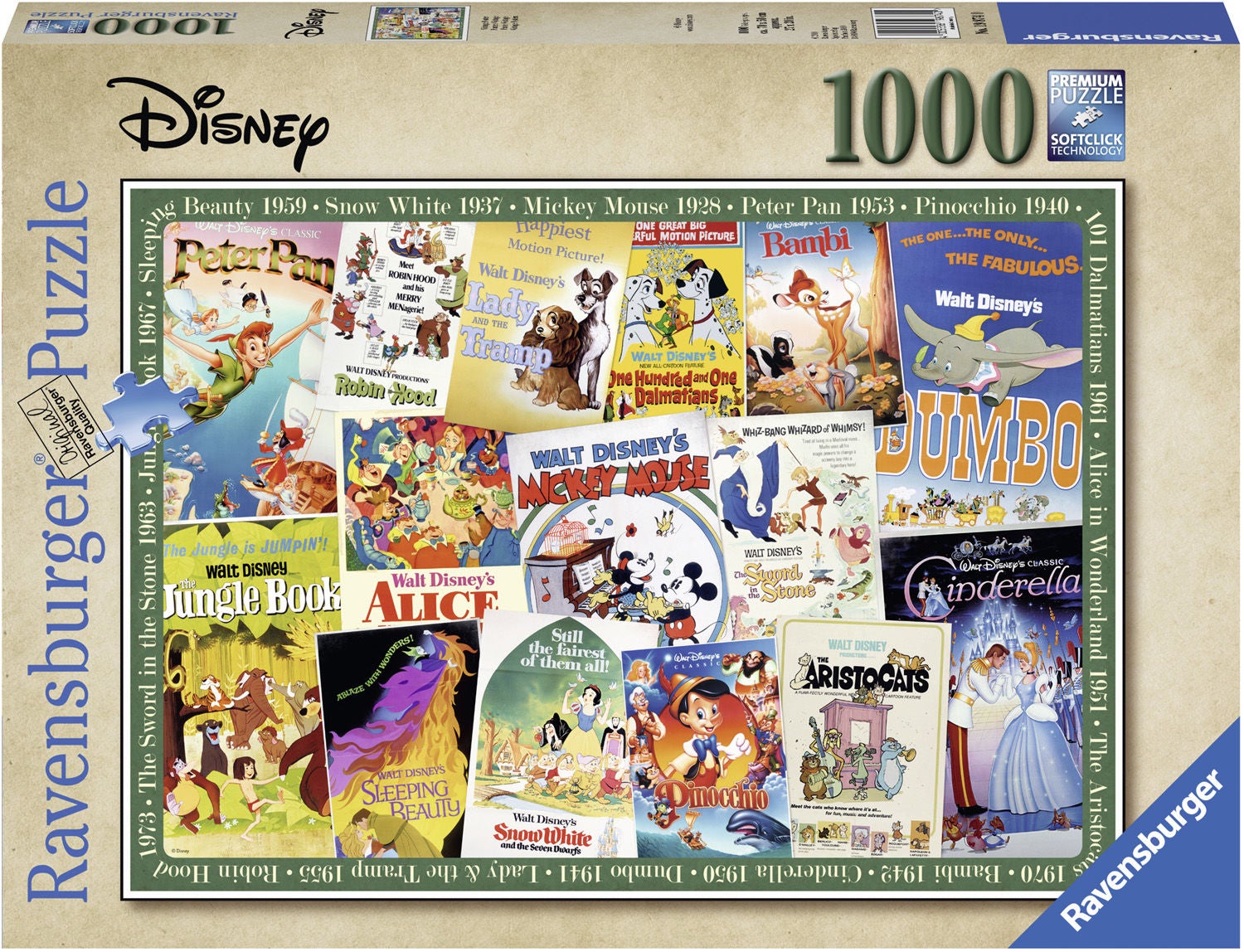 Ravensburger Pussel Disney Vintage Film Inlägg 1000 Bitar|