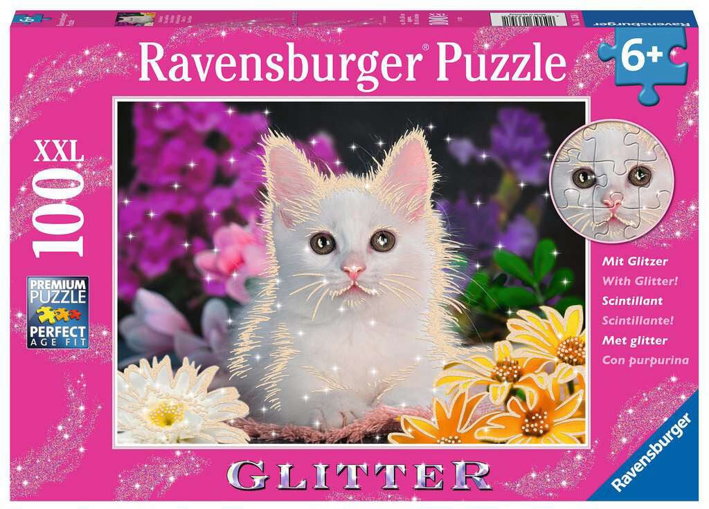Ravensburger Pussel White Kitten Glitter 100 Bitar|