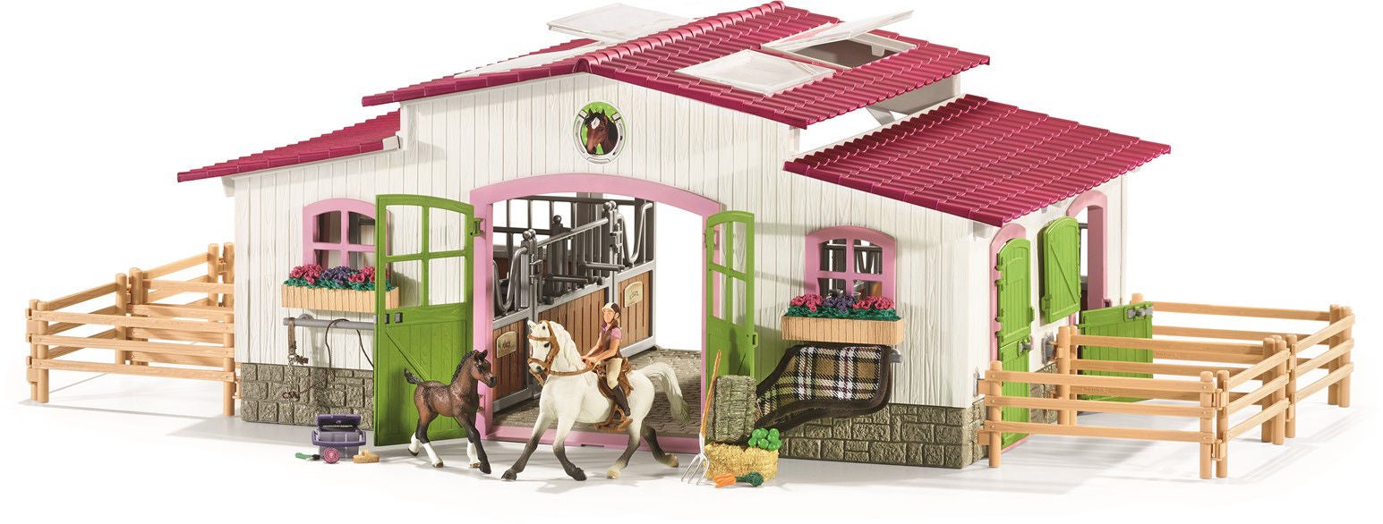 Schleich 42344 Stall med Hästar och Tillbehör|Vit