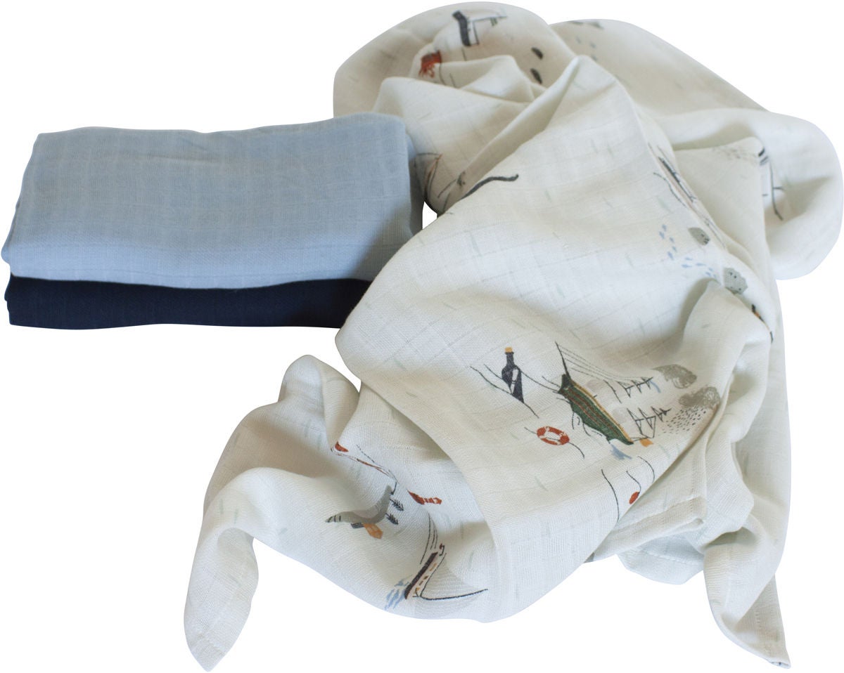 Sebra Muslinfilt 3-pack Seven Seas