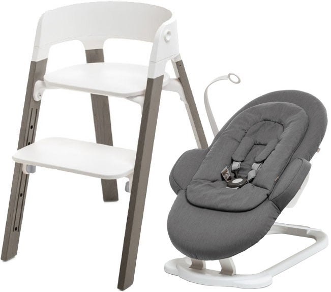 Stokke Steps Matstol inkl. Babysitter|White/Hazy Grey/Deep Grey